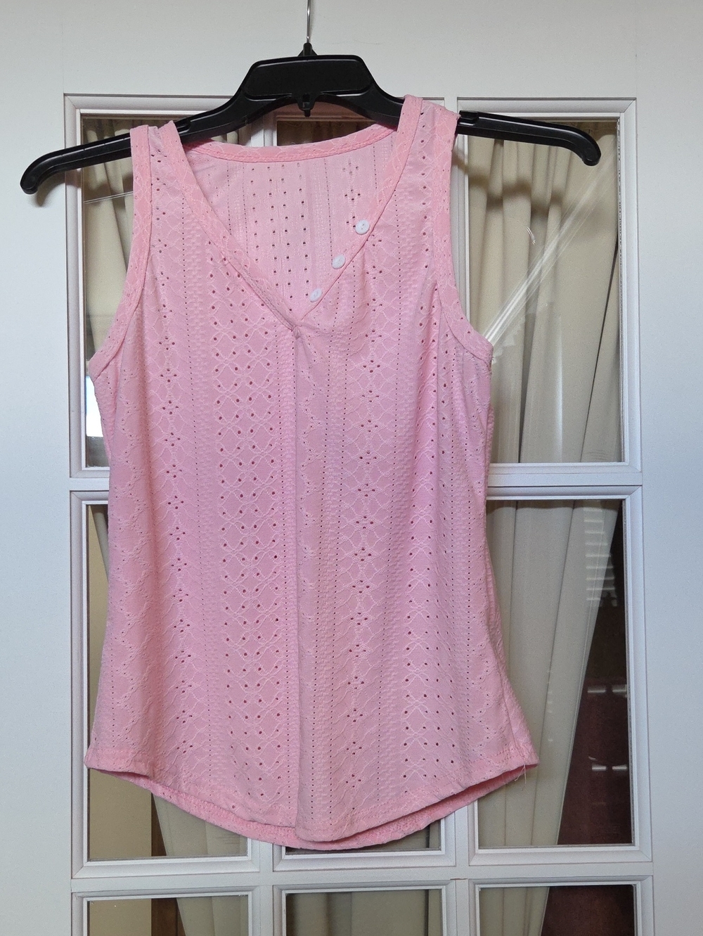 SHEIN Pink Eyelet V-Neck Tank Top